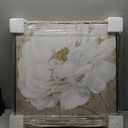 Ivory Flower Shine Taupe Canvas Elegant White Gold Wall Art, Gold Frame, 24" x 24"
