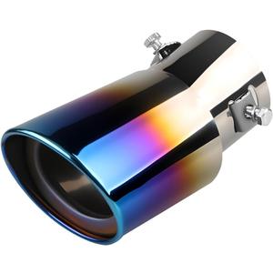 Stainless Steel Car Exhaust Tail Pipe Tip, Universal 2.5" Inlet 3.3" Outlet Chrome-Plated Finish Tailpipe Exhaust Tip, Adjustable Car Modification Tail Throat Tail Pipe for Cars (Blue, Bend)