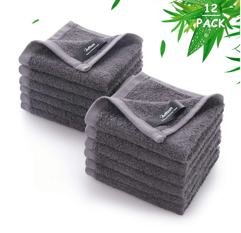 Wash Cloths Pack of 12, Super Soft and Skin Friendly Face Towel for Sensitive Skin, 10x10 inch Small Face Washcloths, Reusable Washable Makeup Remover Cloths, Easy to Rinse Grey Facial Cleansing Cloths