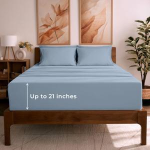 Mellanni Queen Sheet Set - 6-Piece Iconic Collection Bedding, (Including 4 Pillowcases), 21-Inch Extra Deep Pocket, Easy Care, Ultra Soft, Cooling Sheets, Brushed Microfiber - Blue Hydrangea