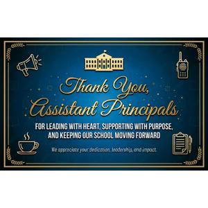 National Assistant Principals Week Banner 2026 - Vice Principal (VP) Appreciation Gifts & Office Door Decorations - "Thank You" Sign for School Admin Retirement Party - Navy Blue Gold Fabric (Grommets & Rope, 71 x 45 Inch)