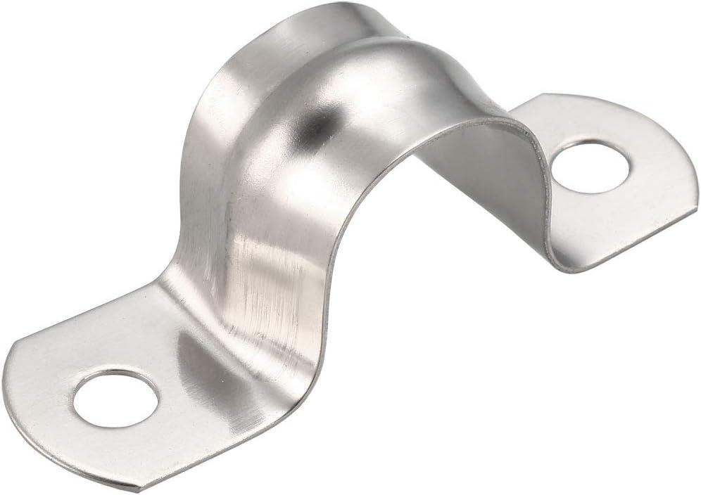 uxcell 20mm(0.8") Rigid Pipe Strap, 2 Holes 304 Stainless Steel Tension Tube Clip Clamp 20pcs