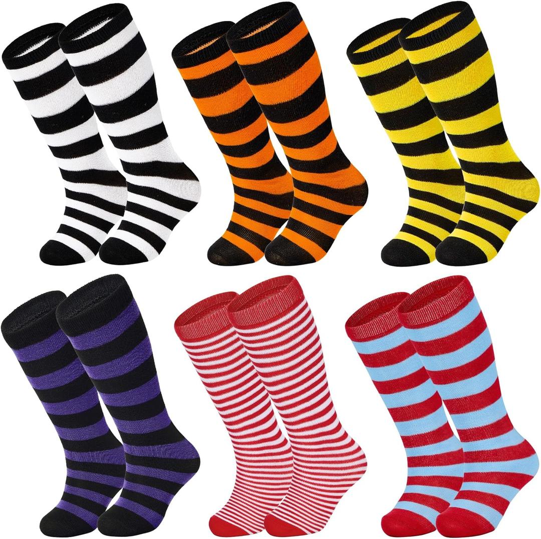 Zando 6 Pairs Youth Soccer Socks Baseball Socks Boys Girls Knee High Socks School Uniform Socks Outdoor Long Tube Socks (10-12 Years, Colored Stripes*6)