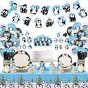 Yaomiao 133 Pcs Penguin Party Decorations Include Happy Penguin Birthday Banner Balloons Cake Topper Tablecloth Paper Plates Cups Cutlery for Baby Shower Party Supplies(Cool)