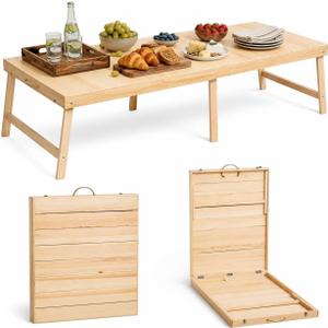 Boho Wooden Folding Picnic Table 80"x30"Low Portable Outdoor Camping Table, 80x30in - No assembly required