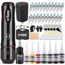 STIGMA Cordless Tattoo Gun Kit Complete with Pro Tattoo Machine Pen, Carrying Case with 1400 mAh Tattoo Battery, 20 Tattoo Cartridge Needles,Tattoo Ink Color Set, Full Tattoo Accessories (Black)