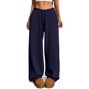 HeSaYep Women's Fleece Lined Sweatpants V-Waisted Wide Leg Sweat Pants Winter Warm Pants with Pockets (Medium)