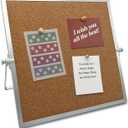 Desktop Cork Board, Double Sided Bulletin Board Message Board with 15 PCS Push Pins, Decorative Pin Board Perfect for Home School Office Decor