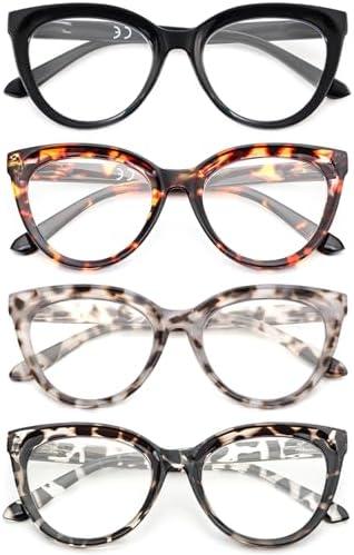REAVEE 4Pack Oversized Cat Eye Reading Glasses for Women men Thick Frame, Blue Light Blocking Readers Stylish Large Eyewear
