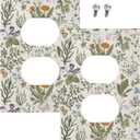 Outlet Covers Boho Floral Vintage Flowers Plants 1 Gang Duplex Light Switch Cover Plate Decorative Wall Plates Electrical Switchplate Receptacle for Bathroom Bedroom Decor（2 Pack）