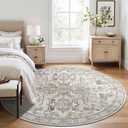 jinchan Round Rug 6ft Area Rug Vintage Floor Mat Kitchen Indoor Ultra-Thin Soft Floral Print Washable Circle 6' Accent for Farmhouse Non Slip Dining Room Living Room Bedroom Office Taupe