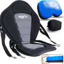 NEW-Vi Deluxe Kayak Seat with Gel Cushion & Storage Bag - Padded Ergonomic Backrest for Kayak, Canoe, SUP, Fishing Boat - Anti-Slip & Waterproof (Black-Grey Seat+Blue Cushion)