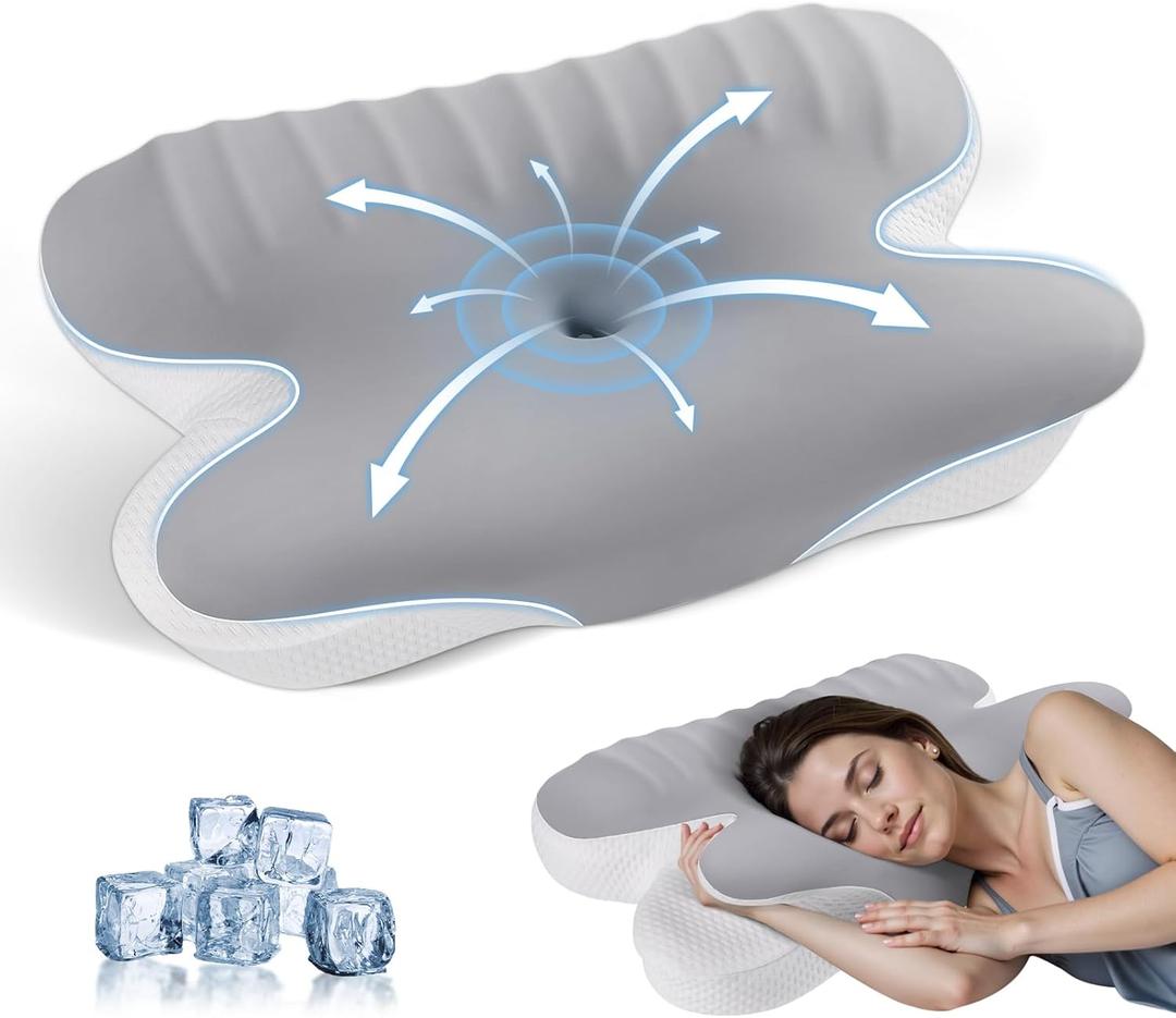 JINXIA Cervical Neck Pillow Memory Foam Pillows for Sleeping,Ergonomic Orthopedic Neck Support Pillow,Cooling Pillow with Removable Pillowcase for Side,Back, Stomach Sleepers,Light Gray JINXIA Cervical Neck Pillow Memory Foam Pillows for Sleeping,Ergonomic Orthopedic Neck Support Pillow,Cooling Pillow with Removable Pillowcase for Side,Back, Stomach Sleepers,Light Gray