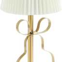 Cordless Table Lamp,Small Desk Lamp with 3 Color,Touch Dimmable Bedsdie Lamps,Bow Lamp with Fabric Shade,LED Night Light for Girls Room Princess Room Decor(Gold)