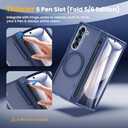 Caka for Samsung Galaxy Z Fold 5 Case [Thinner S Pen Holder Slot] [Magnetic Charging] [Hinge Protection] [Built-in Screen Protector] Translucent Hard Shockproof Magnet Phone Cover for Fold5 - Blue