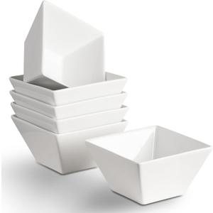 Porcelain Small Serving Bowls Set of 6, 13 Oz Square Cereal Bowls, 4.6" White Ceramic Dessert Bowls for Salad, Dip, Soup, Snack, Fruits, Small Portions, Dishwasher & Microwave Safe