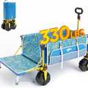 Old Bahama Bay Beach Wagon with Big Wheels for Sand, 330 LBS Heavy Duty Collapsible Beach Cart with Tailgate, Foldable Utility Wagon with Cup Holders & Side Pocket for Camping, Shopping, Garden, Blue