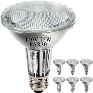 PAR30 Long Neck Halogen Flood Light Bulbs, 120V 75W, Dimmable High Output, E26 Medium Base, 2700K Warm Lighting, 3000 Hours for Recessed Light Bulb, 6 Pack