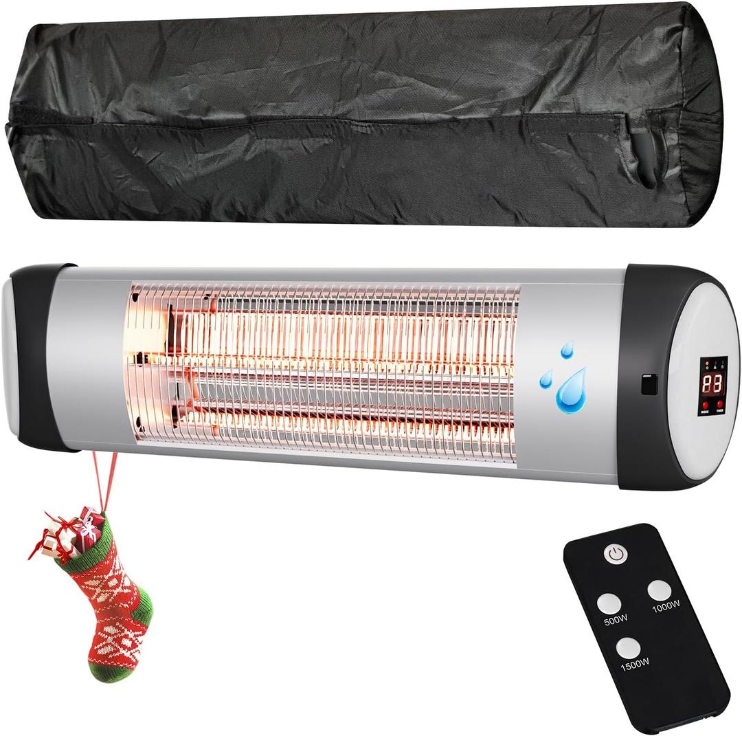 Outdoor Heater for Patio, 1500W Wall-Mounted Heater, Patio Heaters for Outdoor Use,9 Heating Levels 24H Timer, Waterproof, Carbon Fiber Tube, for Backyard Gazebo Garage Black