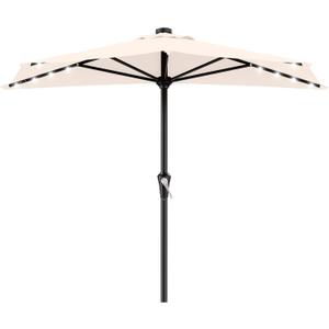 AreShark 9ft Patio Half Umbrellas with Solar Lights, 1/2 LED Half Outdoor Umbrella w/ 20 LED Lights, Lighted Table Wall Umbrella with Crank & 5 Sturdy Ribs for Market, Pool, Deck, Lawn and Garden, Cream White