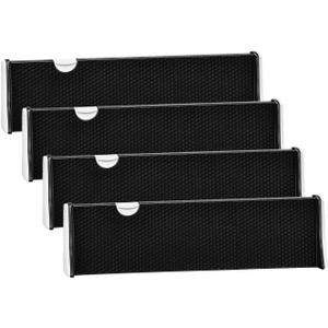 JONYJ Drawer Dividers Organizer 4 Pack, Adjustable Separators 4" High Expandable from 14.9-21" for Bedroom, Bathroom, Closet,Clothing, Office, Kitchen Storage, Strong Secure Hold, Foam EndsBlack