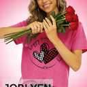 Love Heart Graphic Tees Cute Shirt Women Loose Fit Short Sleeve Top (Medium, Hot Pink-v)