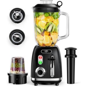 Sangcon 800W Blender for Shakes and Smoothies with 57 Oz Glass Jar & 10 Oz Grinding Cup, Smoothie Blenders and Food Processor Combo for Kitchen with 2 Speeds + Pulse, 6 Fins Blade & Grinding Blade 