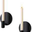 Matte Black Wall Sconce Candle Holders Set of 2 for Taper Candles, Minimalist Metal Wall Mounted Candlestick - 0.82 Inch Cup Diameter