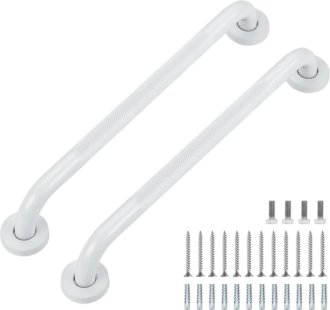 Grab Bars for Shower, 2 Pack 18-Inch Anti Slip Shower Handles for Elderly, Safety Shower Grab Bar, Stainless Steel Handicap Grab Bars for Bathroom (White 1" Diameter)
