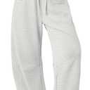 Barrel Sweatpants Women Casual Baggy Elastic Waisted Pants Wide Leg Gym Trousers with Pockets (White, M)