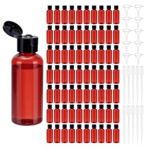 150 Pcs 2 oz/60ml Clear Plastic Empty Bottles with Flip Cap, Travel Bottles Plastic Bottle with Lids for Toiletries Lotions Shampoo Creams Dispensing with 20 Funnels and 20 Dropper(Red)