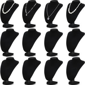 Huquary 12 Pcs Necklace Stand Display Jewelry Bust Display Stands Necklace Stand Jewelry Photography Props for Selling for Home Store Trade Shows(Black,Velvet)