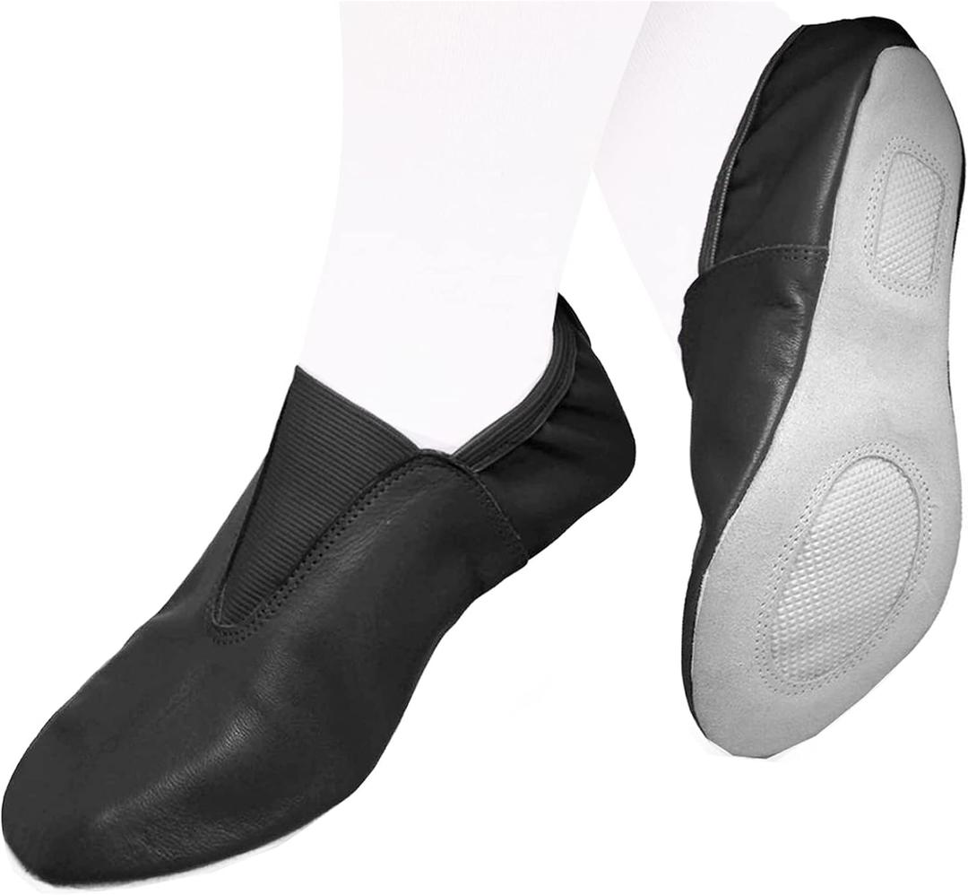 Toddler & Kids Gymnastic Shoes - Trampoline, Tumbling, Agility Gym Footwear - Goat Leather Slip-on With Rubber Sole (5 Big Kid, Black)