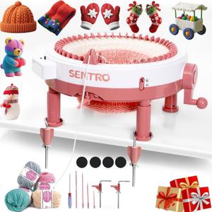 SENTRO Upgraded 48 Needle Knitting Machine, Circle Knit Loom Machine with Row Counter and Hand Crank,Crochet Knitting Loom Machine for Beginners and Seasoned Knitters, Upgraded 48Pink