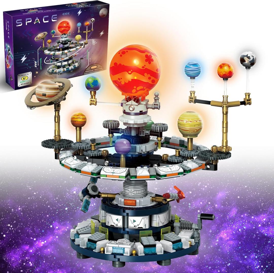 Spinning Solar System Space Building Kit,Compatible with Lego Space with 9 Planets Rotatable & Rocket Sets STEM Educational Space Toy Solar System for Kids for Boys Girls 6-14 and Adults(964 Pcs)