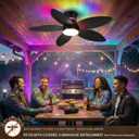Tropical Palm Leaf RGB Ceiling Fans with Lights 46, Black Flush Mount Ceiling Fan with Light and Remote, 3CCT Dimmable LED&&Side RGB Light, Reversible 6 Speeds, Quite Low Profile Ceiling Fan Party