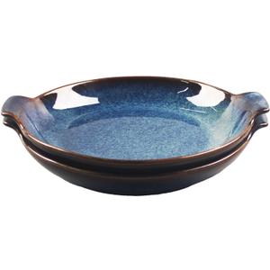 Ceramics Au Gratin baking Dishes Set of 2, Baking Tray Bake ware, 10.5 oz Ramekins, for Pie Pan, Appetizer, Tart, Dessert, Quiche, Oven Small dish, individual dishes, Round 9 Inch