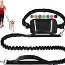 Hands Free Dog Leash, Waist Running Leash with Zipper, Walking Pouch for Medium Large Dogs, Dual Handle and Retractable Bungee for Training Jogging Hiking (Black/Black)