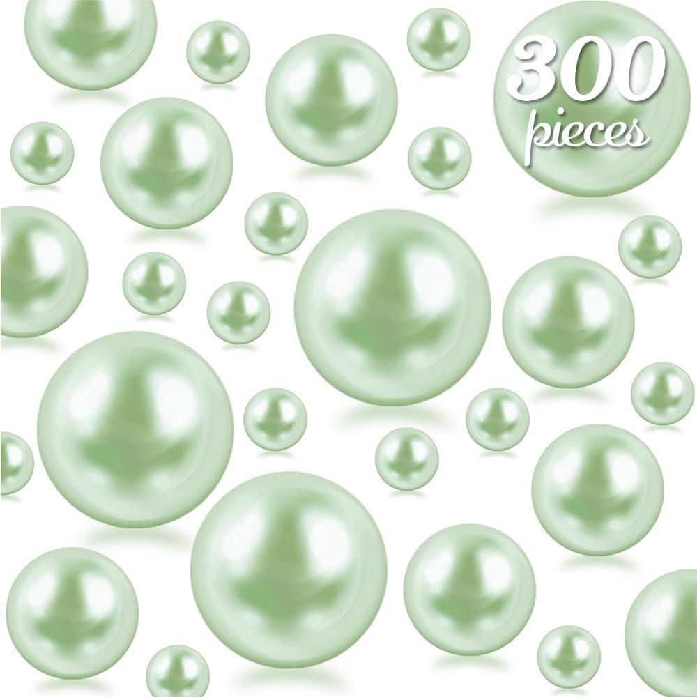 300Pcs Light Green Polished No Hole Faux Pearl Beads for Vase Filling Decorations, Plastic Pearls Vase Fillers, Table Scatters, Wedding Centerpiece, Home Decor, 8/14/20 mm (300 PCS, Lightgreen)