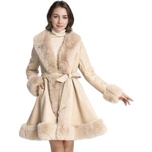 Winter Faux Fur Coats for Women,Faux Fur Leather Jacket Women (Large, Beige)
