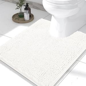 Smiry Luxury Chenille Toilet Rugs U-Shaped 24x20, Soft Absorbent Non-Slip Contour Bathroom Rugs for Toilet, Machine Washable Contoured Bath Mats, Ivory