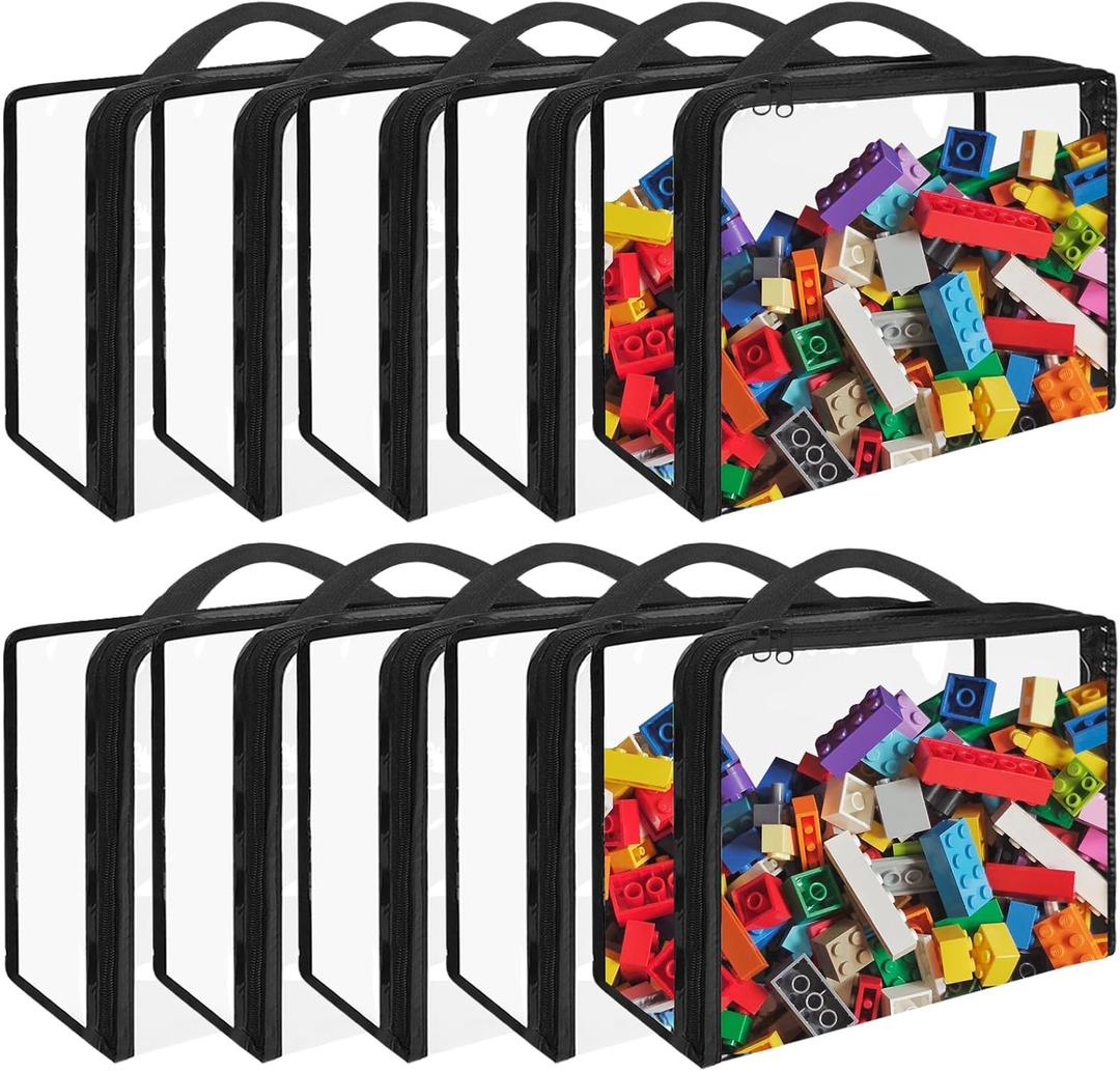 10 Pack Extra Large PVC Toy Storage Bags with Zippered Closure, Portable Toy Organizer for Board Games, Building Blocks, Books