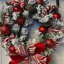 FairyLee Pre-Lit Artificial Christmas Wreath for Front Door, 24 Inch Battery Operated with LED Lights, Red Bow Berries and Pine Cones for Indoor, Outdoor Holiday Decor Window, Mantel, Wall,Red & White