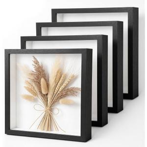 4 Pack Shadow Box Frames, 11.8 x 11.8 Inches Square Artificial Board Shadow Boxes Display Case, Black 3D Picture Frames for Photos, Dried Flowers, Wall Mounted Handicraft Photo Frame, 12X12