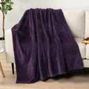 PAVILIA Super Soft Fleece Throw Blanket Eggplant Purple, Luxury Fuzzy Plush Flannel Throw, Warm Cozy Ribbed Microfiber Blanket for Sofa Couch Bed, Lightweight Striped Blanket, Purple, 50x60