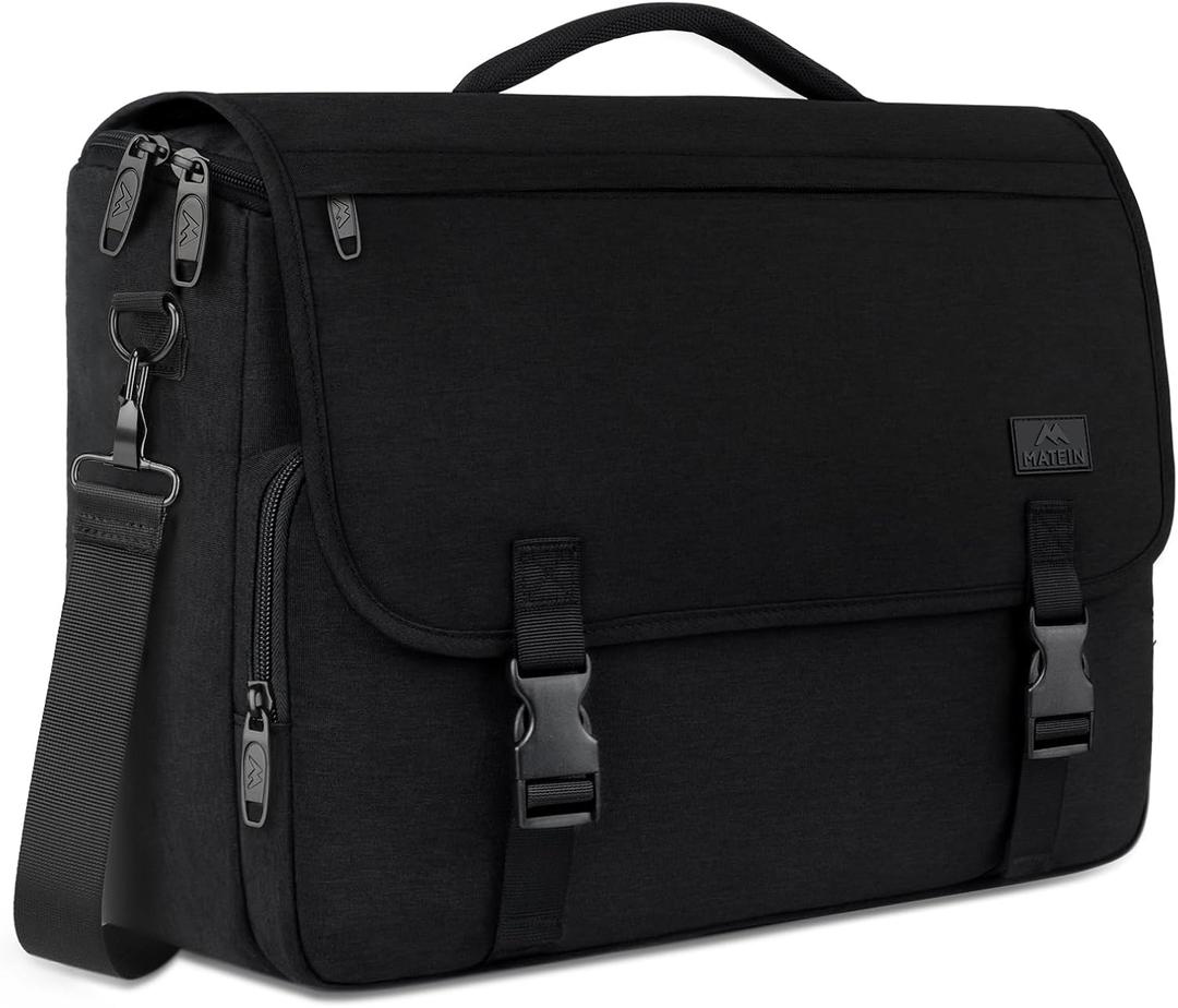 MATEIN Messenger Bag for Men, Briefcases Lightweight Men's Laptop Bag 15.6 inch Water Resistant Crossbody School Satchel Bags Computer Work Office Bag with Shoulder Strap, Black