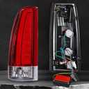 Pair RED LED Tail Lights Compatible with Chevrolet GMC C/K Silverado Sierra Pickup Trucks 1988-1998, Suburban Tahoe Yukon Blazer 1992-1999, OE Style Plug & Play Rear Lamps