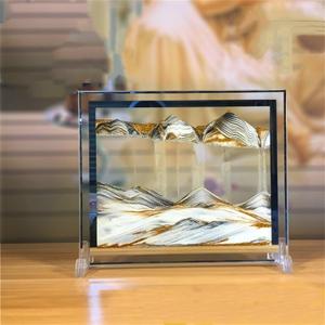 LCDOCLAK Moving Sand Art Picture (12 * 10 in),3D Hourglass Deep Sea Sandscape,3D Desktop Art for Home Office Decoration (9.4*11.8, Precious Gold)