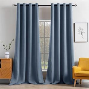 MIULEE Blackout Curtains 96 Inches Long for Bedroom Living Room Thermal Insulated Black Out Drapes Room Darkening Grommet Top Solid Light Blocking Drapery Set of 2 Window Panels Stone Blue