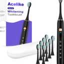Whitening Electric Toothbrush for Adults and Kids, Rechargeable Toothbrush with 8 Brush Heads & Travel Case, 5 Modes & Smart Timer, 45000VPM Deep Clean, IPX7,One Fast Charge Last 120 Days - Black